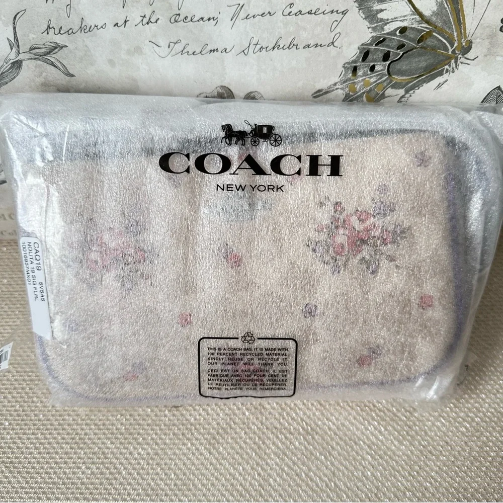 Coach Nolita 19 CAQ19 Cream and Purple Floral Shoulder Bag